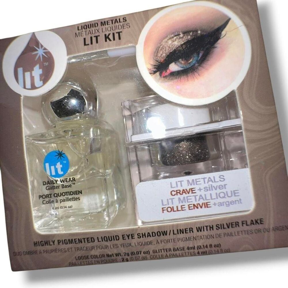 Lit Cosmetics Liquid Metals Lit Kit featuring a "Crave" pigment CLUB PARTY NIB